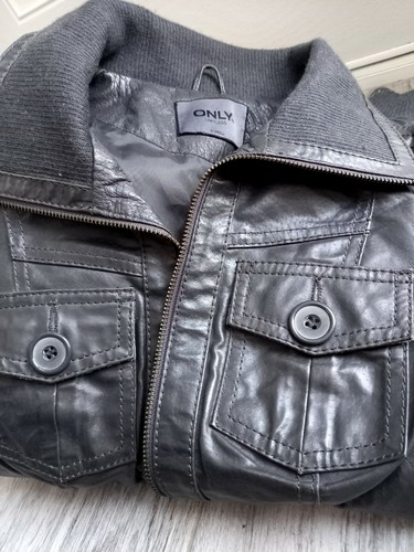 Only Genuine Leather Dark Grey Jacket Size XS Biker Designer - Picture 9 of 12