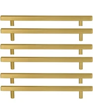 Oxy Hardware 8 3/4” Brushed Brass Cabinet T Bar Pulls, 6 1/2” Center, 10-Pack