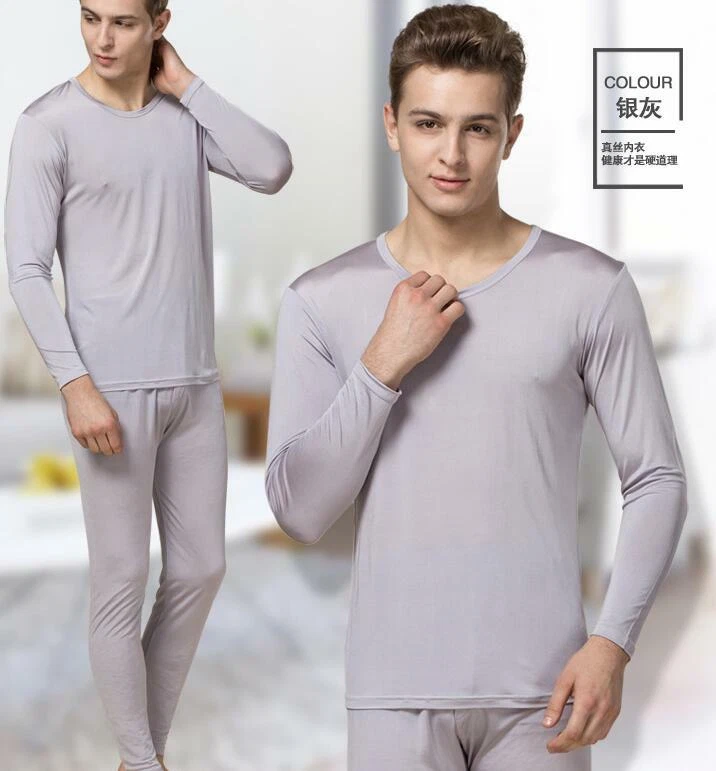 Conjunto de ropa interior térmica cálida 100 % pura 6a+ seda para hombre capa base larga Johns 3xl Foto 3 de 4