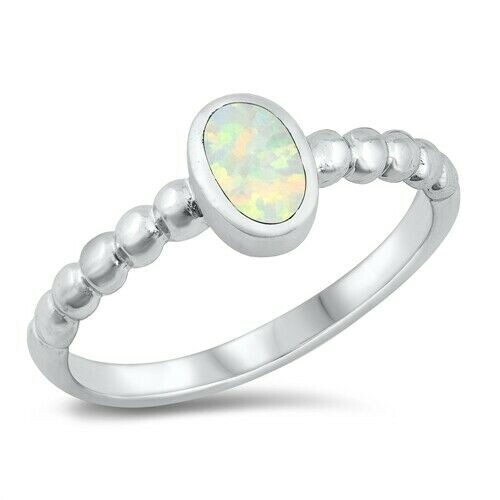 Sterling Silver 925 Ring with White Lab Opal Size 5 8mm Height-image