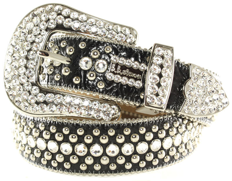 bb simon Leather Belt With 3 Rows Of Large Swarovski Crystals [6034 D17 BB  Simon Belts] - $459.00