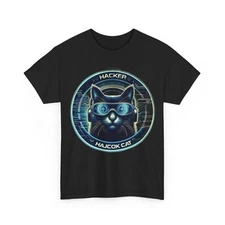 Cyberpunk Hacker Cat Graphic Tee - Futuristic Neon Design Shirt