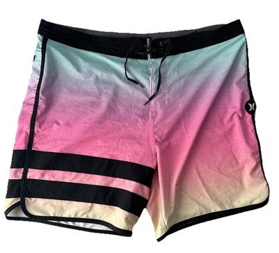 Hurley Men's Board Shorts BLOCK PARTY  Size 38 Pink Black Phantom