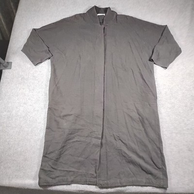 Black Crane Button Down Shirt Dress Duster Women's Small Black Cotton Wool Blend