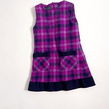 Oscar de la Renta Girls Purple Plaid Wool Dress, Size 6