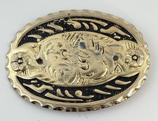 Engraved Floral Scroll Oval Belt Buckle Silver Tone Western Cowboy Rodeo