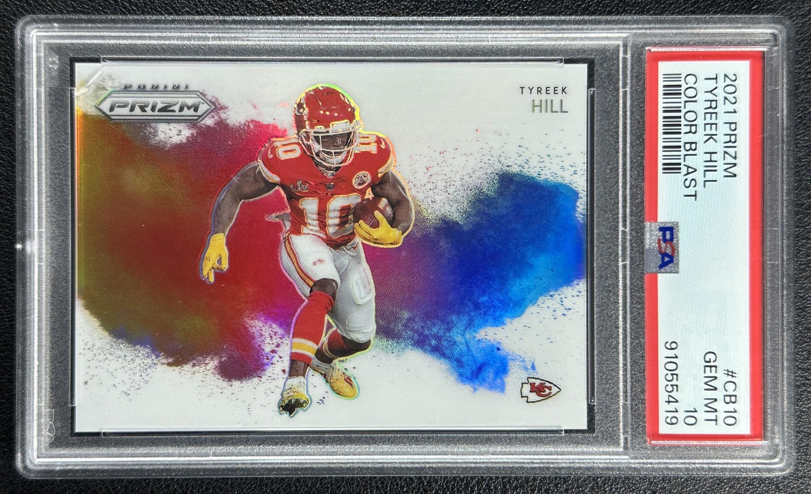 TYREEK HILL PSA 10 2021 PANINI PRIZM #CB-10 COLOR BLAST SP CHIEFS 5419
