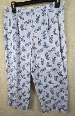Chaus Blue Floral Straight Leg Capri Pants Size 12 Stretch Preppy Cottagecore
