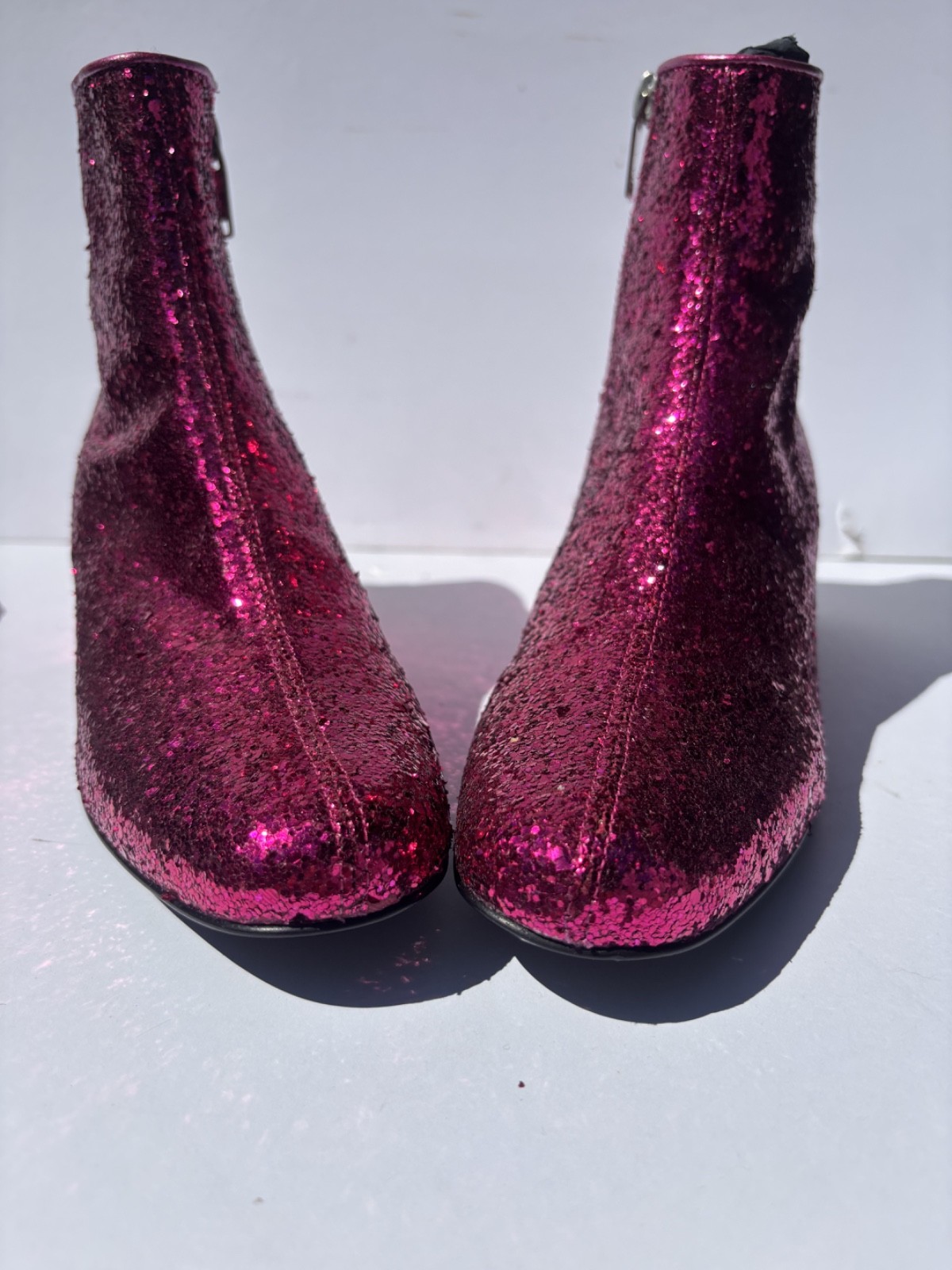 BNWB SAINT LAURENT PARIS Glitter Side Zip Short Boots Pink 34.5 T image 7