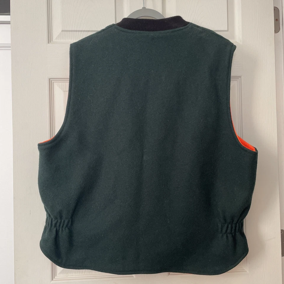 Big Bill Hunting Vest Mens L Green Orange Reversible Wool Fleece Outdoors Nature - Image 4 of 4