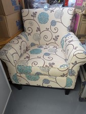 Duck Egg Blue and Cream Floral Fabric Armchair Chair