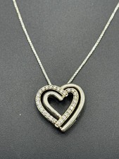 18" Sterling Silver Double Heart Cubic Zirconia Pendant Necklace 925 A6