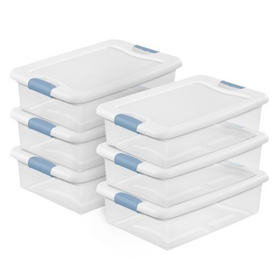 Sterilite 32 Qt Clear Plastic Stackable Storage Box Container with Lid, 6 Pack