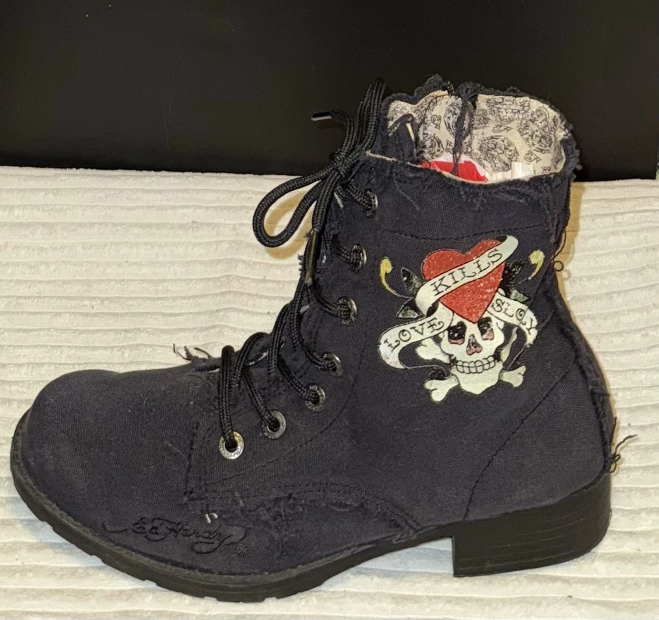 Botas para mujer Ed Hardy by Christian Audigier Raveen desgastadas talla 9 Foto 3 de 4