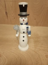 Wood Snowman Christmas Nutcracker Present Scarf North Pole Trading 14” (READ)