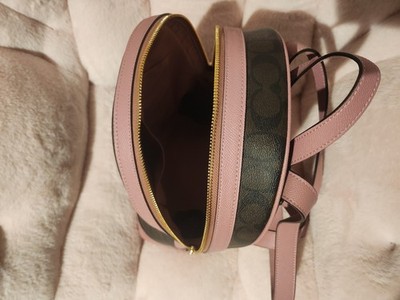 Coach Backpack Brown Pink Monogram Logo Zipper Bag Charm Gold