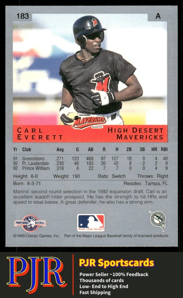 Carl Everett 1993 Classic Best #183 High Desert Mavericks - Image 2 of 2