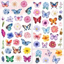 LINAYE 24 Sheets Butterfly Flower Stickers for Kids Adults, Spring Colorful
