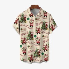 Santa Claus Christmas Tree Casual Short Sleeve Shirt 2409008996