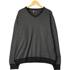 Vintage CHAPS striped V-neck cotton knit sweater size XL men's 