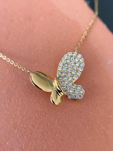 Authentic Mini Butterfly Pendant Certified Moissanite 1Ct Round Cut 14K Yellow Gold Plated