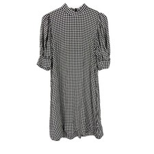 GANNI Gingham Crepe Mini Dress Mock Neck Black White EU Size 38 US Size 6 EUC