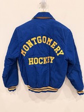 Vintage Youth Varsity Jacket Corduroy Blue Hockey Jacket Size L 14  16 Retro