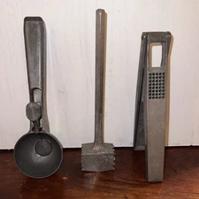 Vintage Kitchen Gadgets Set Garlic Press, Ice Cream Scoop, Meat Tenderizer Qty 3