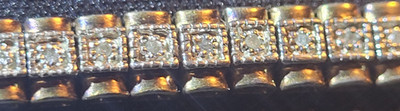 Gold Tone Tennis Bracelet, Yellow Gold Plated, Square Rhinestones, Box