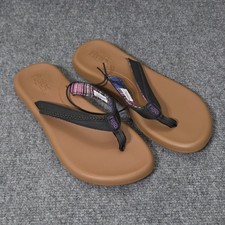 Flojos Flip Flops Women's Size 7 Floral Island Beach Black Brown Sandals