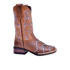 Roper Monterey Angles Embroidered Square Toe Cowboy Toddler Girls Brown Casual