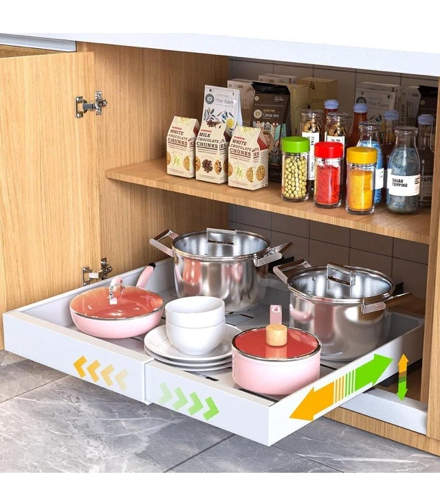 2 Pack Pull Out Cabinet Organizer 16.5" Deep Expandable Slide Out Drawers