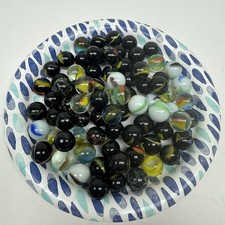 Vtg Lot Of 80 Marbles Various Colors Types Age