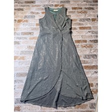 Altar'd State Bluebell Metallic Sage Green Wrap High Low Midi Dress Womens Med