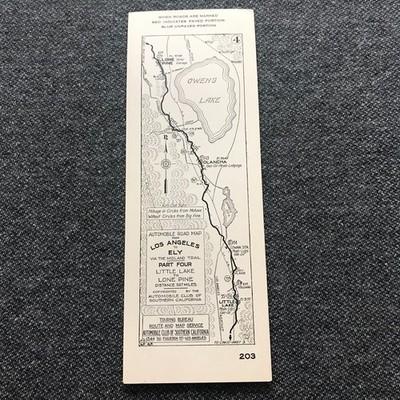 c1920s Auto Club SoCal Strip Road Map 203 Little Lake to Lone Pine Midland Trail