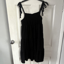 Pep&Co Black Ribbed Tie Strap Square Neck Shift Knee Dress Size M
