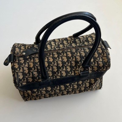 Christian Dior Trotter Mini Boston Bag Beige Black Monogram USED