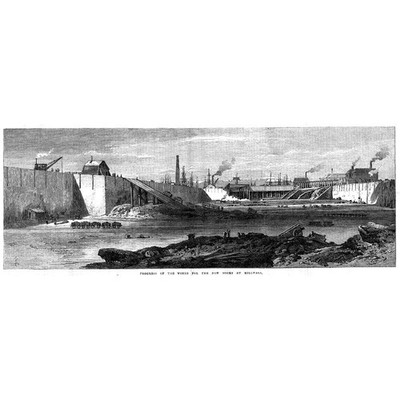 LONDON Progress of the Works for the New Docks at Millwall - Antique Print 1867