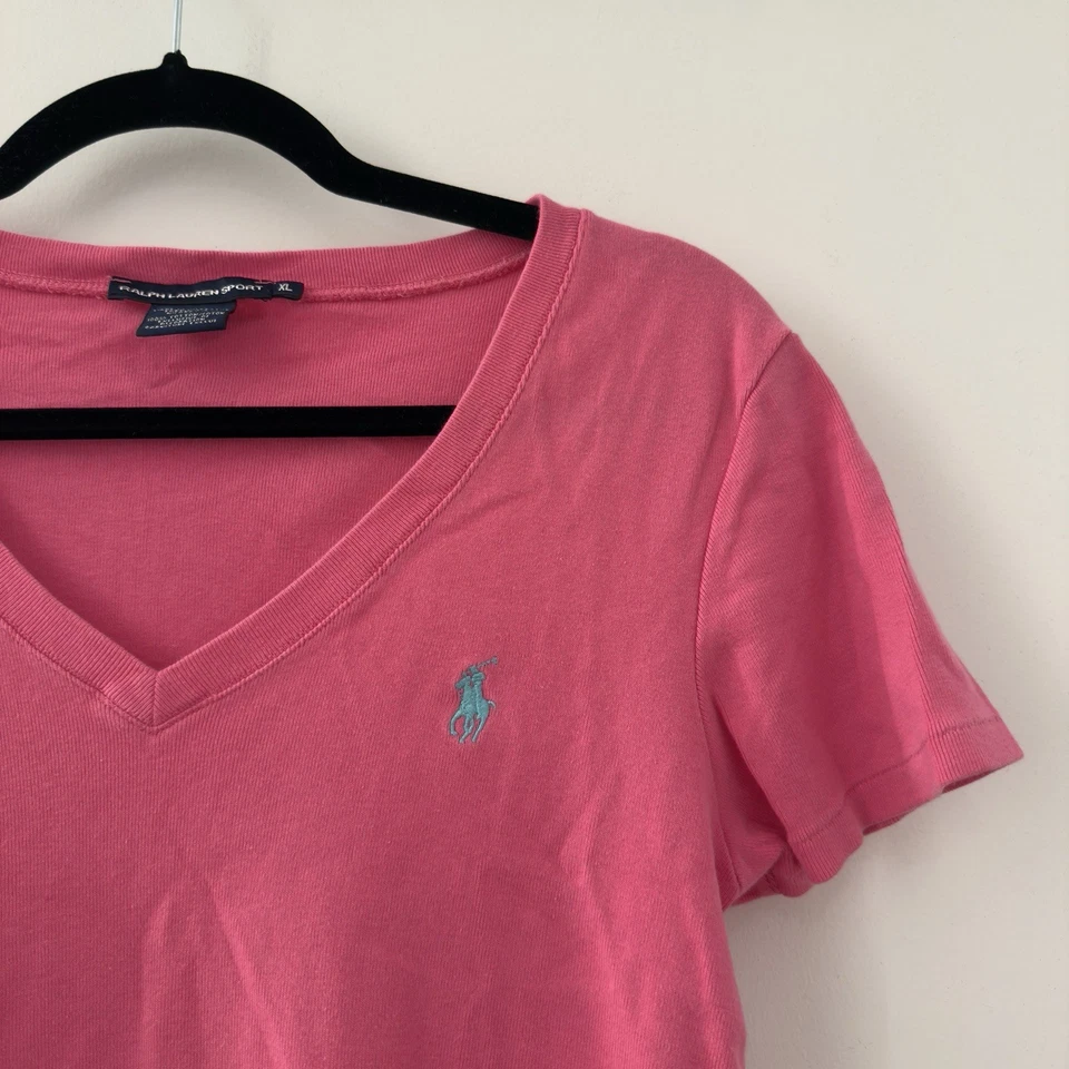 Camiseta deportiva vintage Y2K Ralph Lauren rosa cuello en V talla extra grande XL algodón Foto 3 de 4