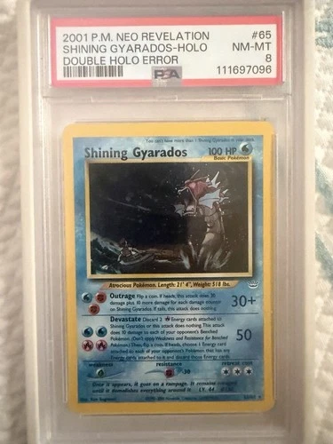 Pokémon TCG Shining Gyarados Holo Neo Revelation Double Holo Error - PSA 8