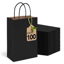 100- Pack Black Kraft Paper Gift Bags with Handles Reusable, Durable Stylish
