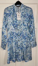 ZARA BLUE ANIMAL PRINT SHORT SATIN SHIRT DRESS WITH FLARE HEM SIZE S