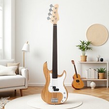 4-String P-Style Fretless Electric Bass Guitar Set - Full Size P Pickup Natural