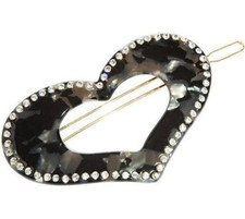 NWT France Luxe 3.5" HEART BARRETTE Nacro Black Cutout Classic French Clip