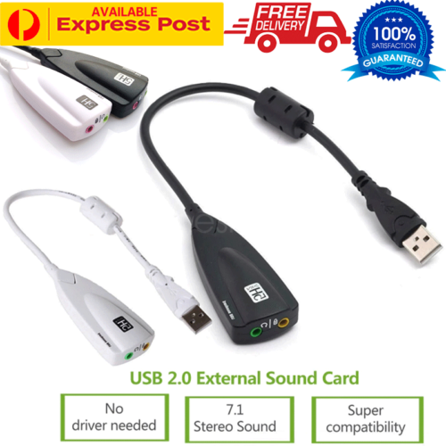 USB 2.0 Audio Sound Card Adapter External Stereo 3.5mm 7.1 3D Stereo Headphone - Picture 1 of 29