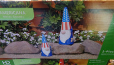 Two NIB 12''  16" Tall Outdoors Gnomes, Americana Metal Statue