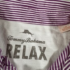 Tommy Bahama Polo Shirt Medium Red Striped Short Sleeve 100 Cotton Relax