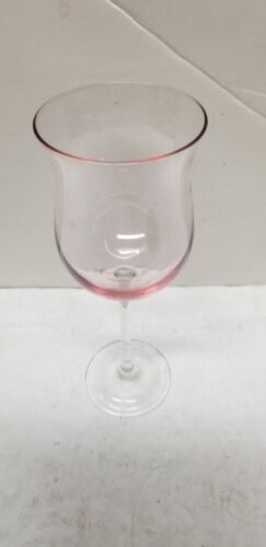 VTG PINK & CLEAR CRYSTAL WINE TULIP SHAPE GLASS STEMWARE 8 7/8"