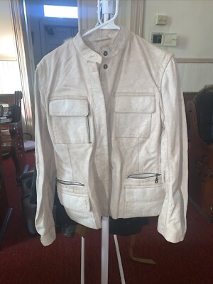 WILSONS LEATHER Maxima Womens Genuine Leather Jacket Ivory Tan Brushed Sz L New