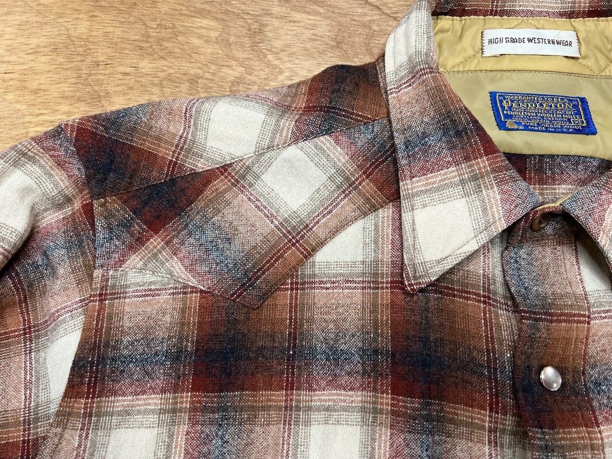 Pendleton High Grade Western Wear Pearl Snap Vintage 70s 80s Brown